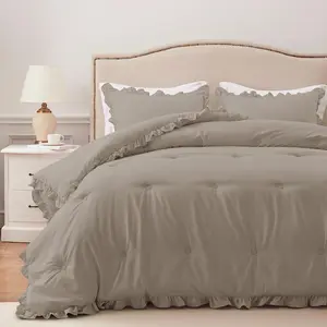 King Comforter  Pillow Shams - Fluffy King Size for Seasons, Oatmeal Ruffle Comforter (3)