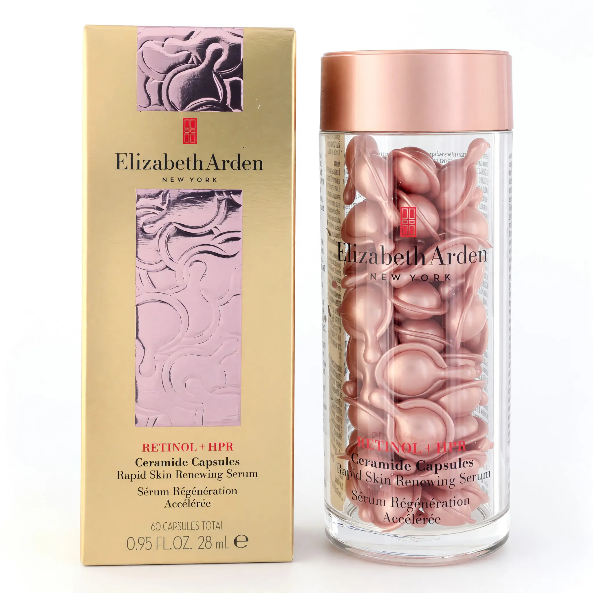 Elizabeth Arden Retinol-HPR Ceramide Facial Serum - Gentle, Radiance-Boosting, Moisture-Locking Skincare Supplement, 60 Capsules, Silky