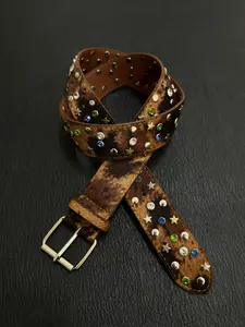 Leopard Print Star Plush Belt Y2K Vintage Leather Hip Hop Punk High-End Design Accessory, Fashionable and Stylish Waistband, Studded Belt Buckle