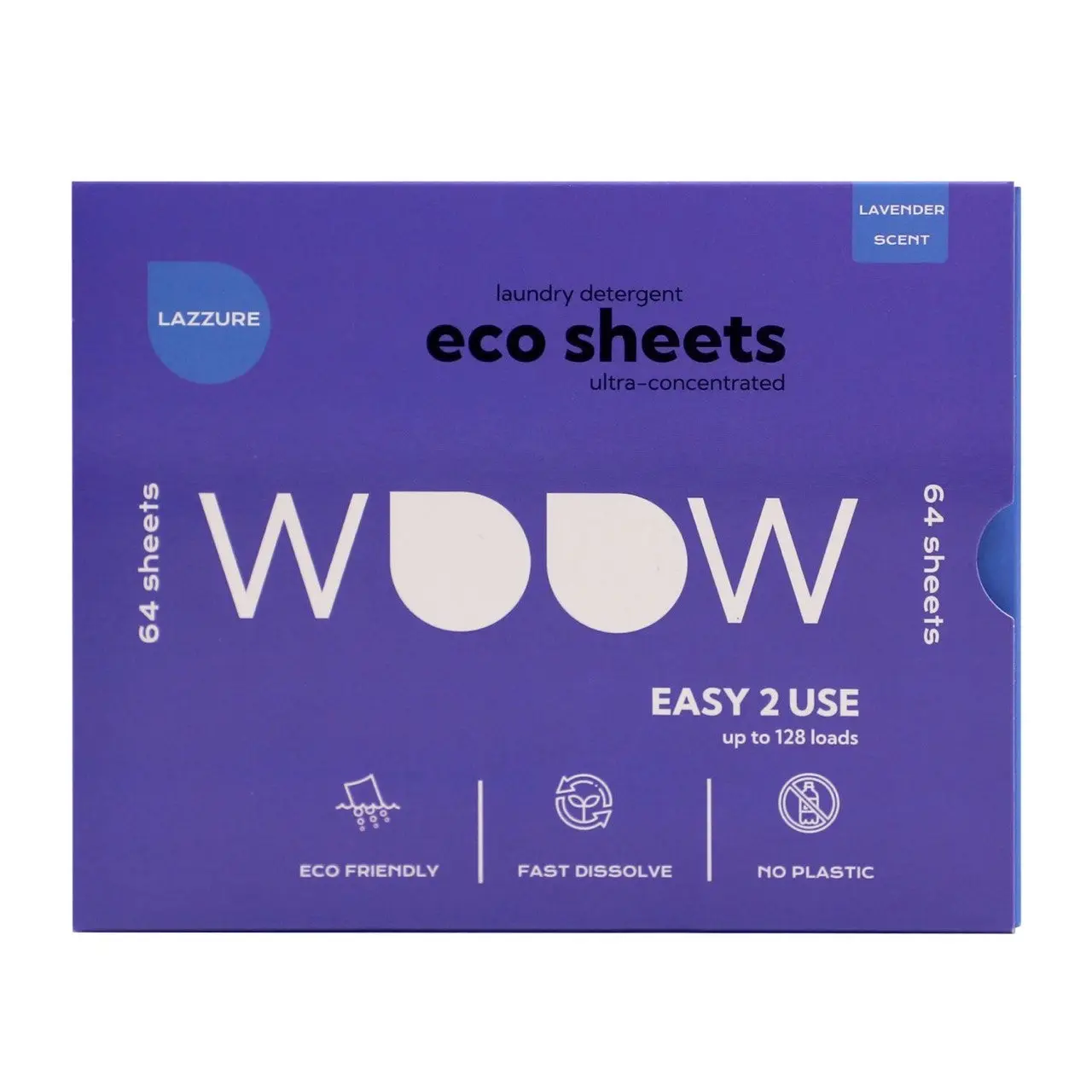 Lazzure Eco-Friendly Laundry Detergent Sheets - 64 Biodegradable Sheets, Lavender Scent, Hypoallergenic, Vegan, Up to 128 Loads, Microplastic Free, Travel-Friendly