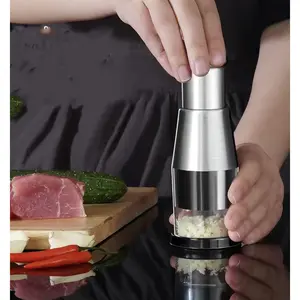 Stainless Steel Manual Garlic Chopper - Handheld Vegetable Mincer for Garlic, Onion, Chili & Nuts - Effortless Kitchen Prep Tool with Sharp Blades