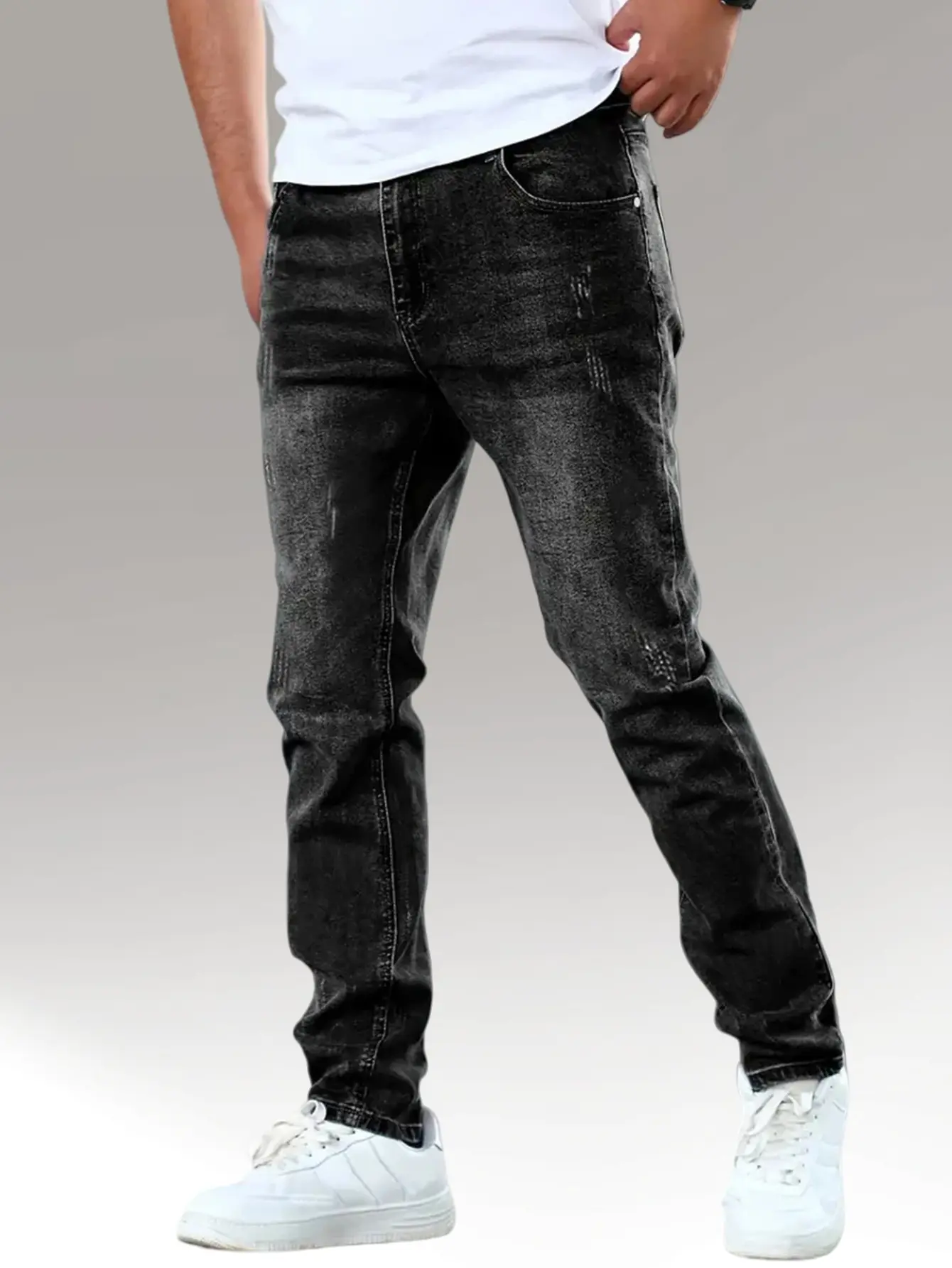 Men's stretchy, simple slim-fit jeans with multiple construction techniques, slimming blue men's trousers, suitable for all seasons. Menswear Pants Denim Operator Streetwear