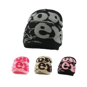 Letter Jacquard Knit Beanies For Unisex, Y2K Fitted Stretch Headwear, Soft Warm Machine Washable Knitted Hat For Autumn Winter Street Style And Daily Outdoor Cold Weather Wear