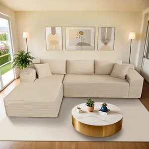 XIZZI 105.3"Boneless Sectional Couch with L-Shape Chaise, Modern Modular Sofa with Fixed Arms, Deep Seat Upholstered Couches for Living Room Bedroom, Plush Corduroy Cloud Velvet Fabric, No Assembly Required