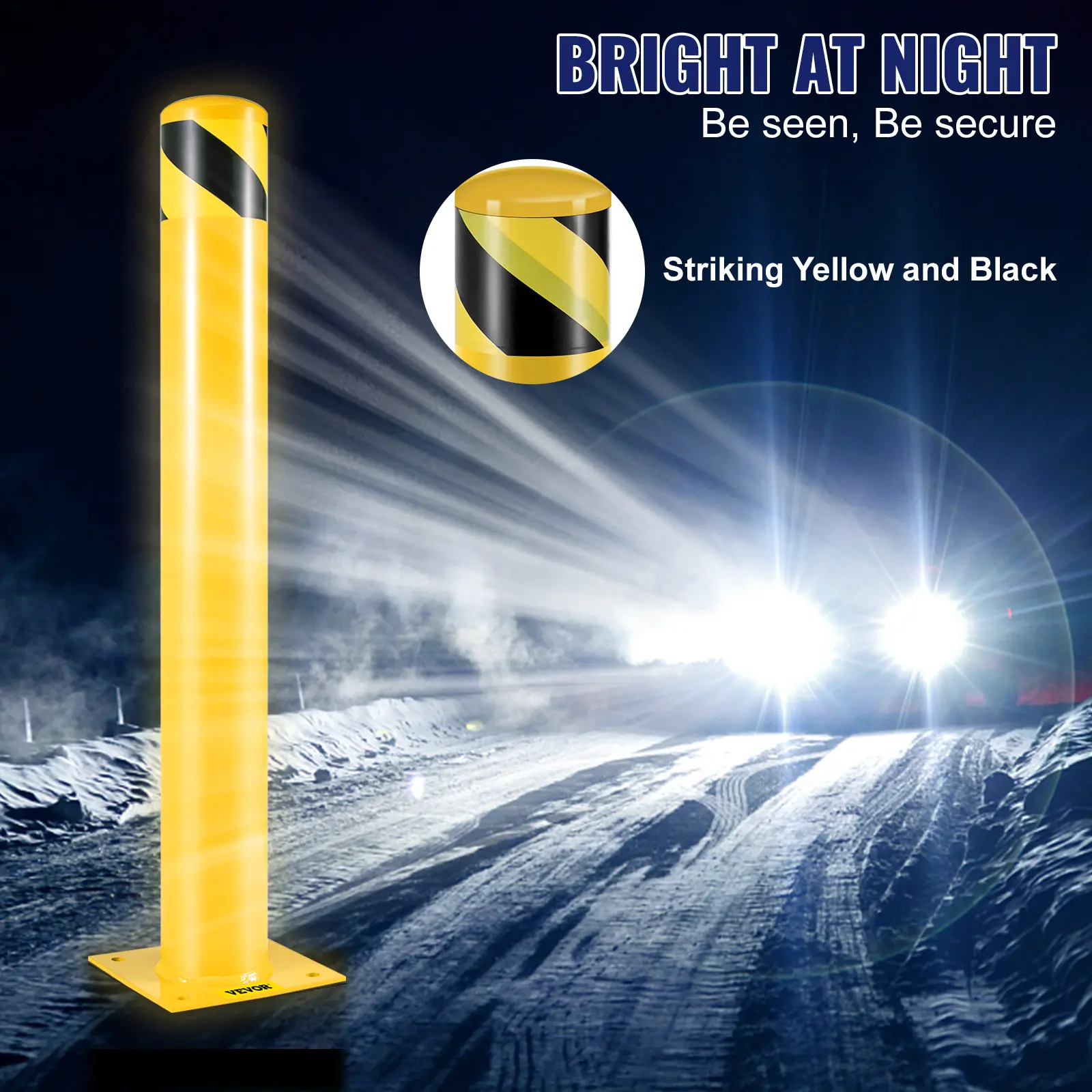 【BackToSchool】VEVOR Safety Bollard, 42 Inch Height Bollard Post, 4.5 Inch Diameter Steel Pipe Safety Bollard Post, Yellow Steel Bollard, Steel Safety Bollard with 8 Anchor Bolts, Perfect for Traffic-Sensitive Area