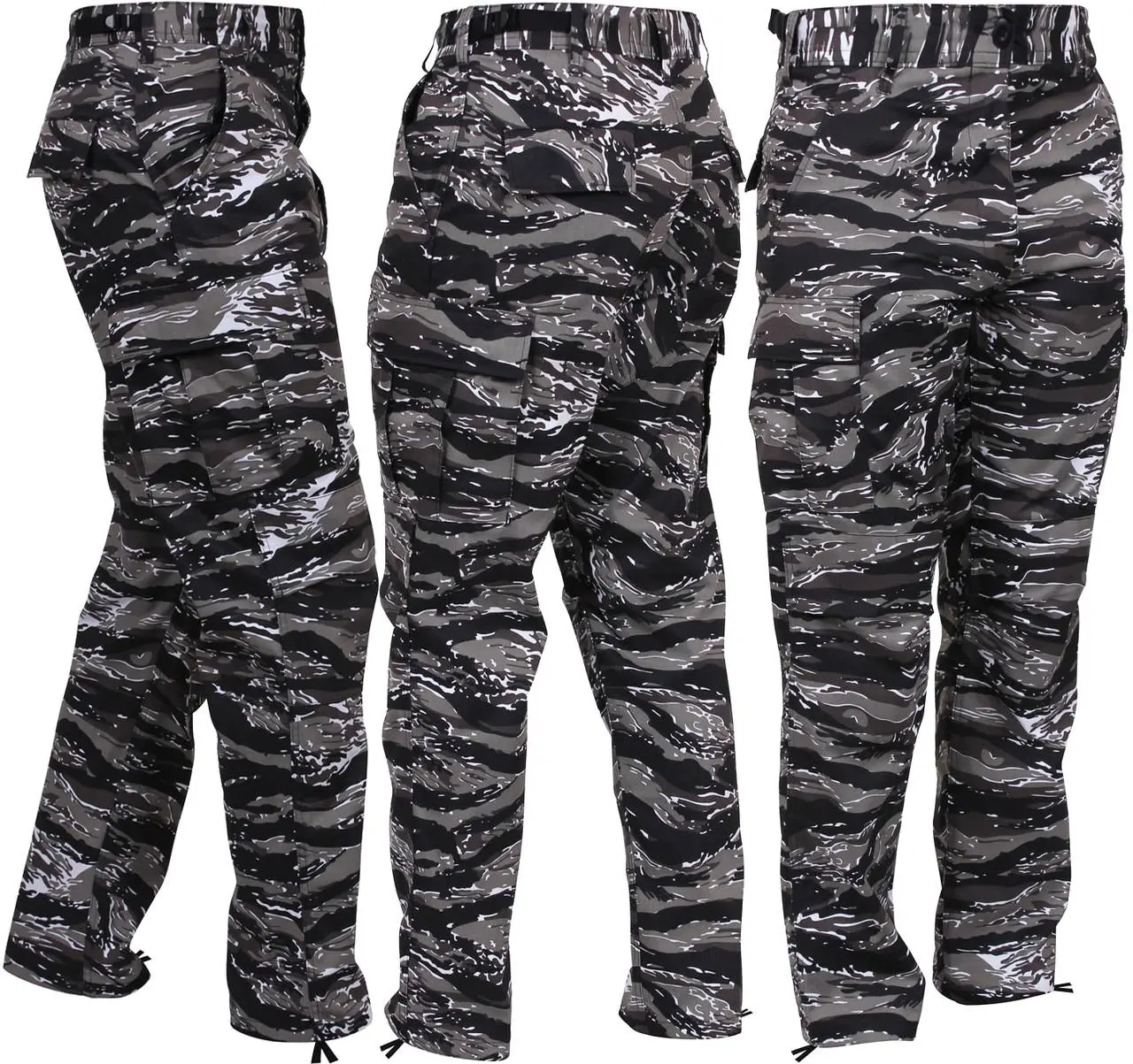 Men's Urban Tiger Stripe Camo Tactical Cargo Pants BDU Gray Vietnam Army Fatigue