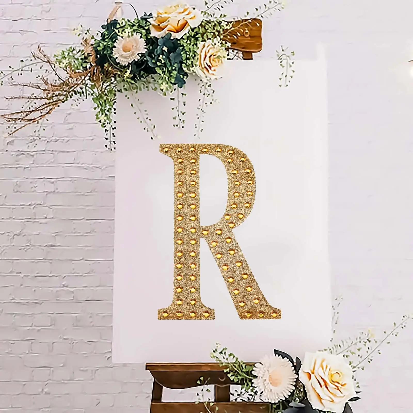 Decorative Rhinestone Alphabet "R" Letter Stickers 8", Gold Glitter Adhesive Craft Letters - DIY Sparkle Embellishments, Vinyl Decal Sticker, Sparkly