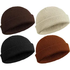 SM4 Pieces Trawler Beanie Watch Hat Roll up Edge Skullcap Fisherman Beanie Unisex