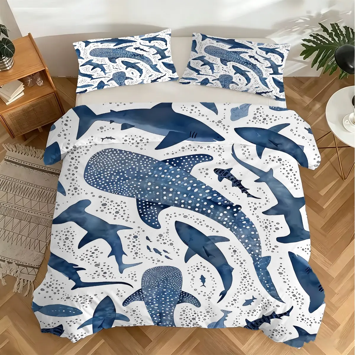 Watercolor Marine Life Duvet Cover Set - Stunning Whale Shark Design Theme Bedding Set for a Modern Minimalist Bedroom Decor, Soft and Cozy Quilt Cover, Perfect Gift for Ocean Lovers (1* Quilt Cover + 1/2* Pillowcases, Pillow Not Included)