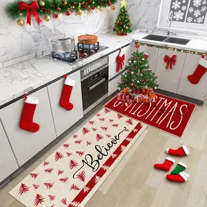 Christmas Kitchen Rug Set, Vintage Home Decor Mat, Perfect Christmas Gift, Pet Friendly Non-Slip Soft Plush Foot Pad, Boho Kitchen Rug