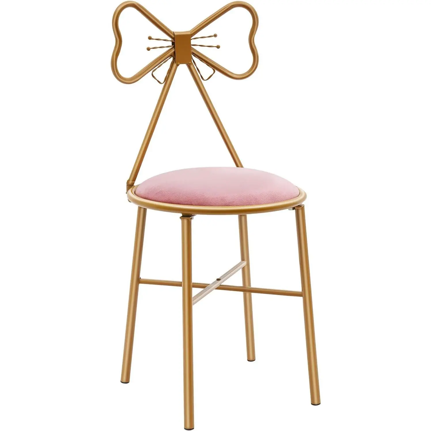 Vanity Chair, 220.46lbs Butterfly-Shaped Dressing Stool Makeup Chair Floor Standing Butterfly Vanity Backrest w/Velvet Cushion for Cafes Dressers Nail Salons & Parties (Deep Pink)