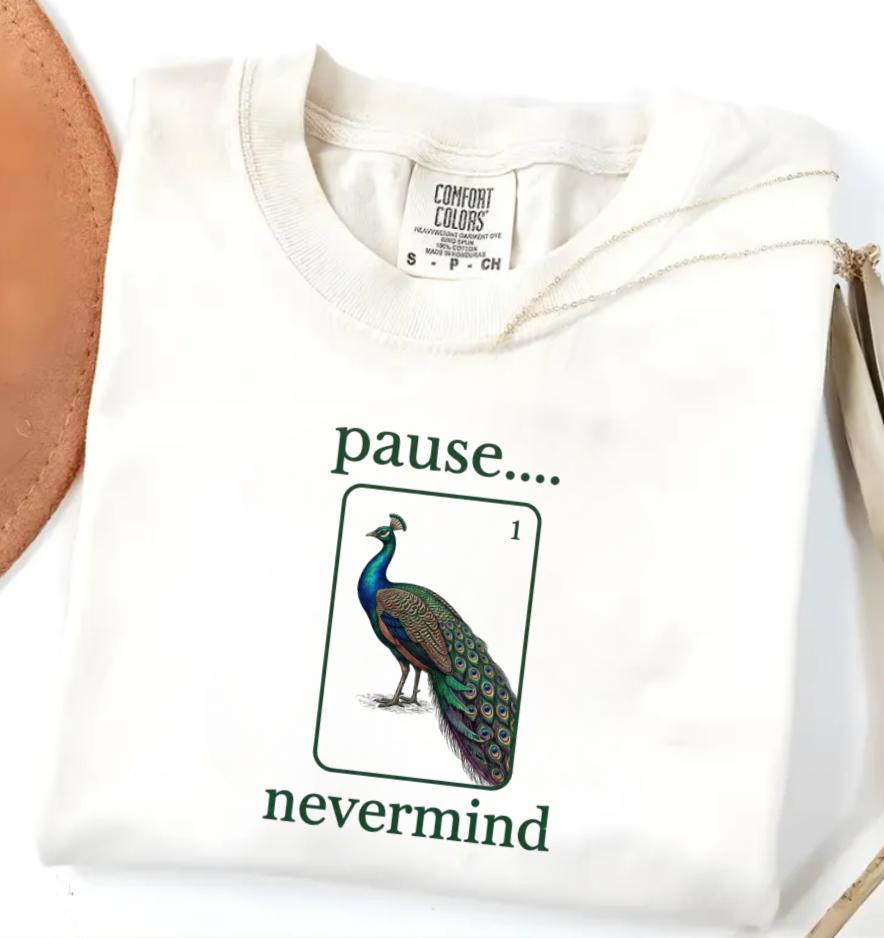 Comfort Colors Peacock Pause Nevermind Shirt, Mahjong Graphic Tee, Mahjong Gifts, Mahjong Apparel, Full Sizes
