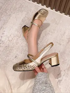 Women's Elegant Fashionable Square Toe Kitten Heels, PU Leather Rubber Sole Shoes, Spring & Fall Fashion, Comfortable Medium Width, Batch No. 2025