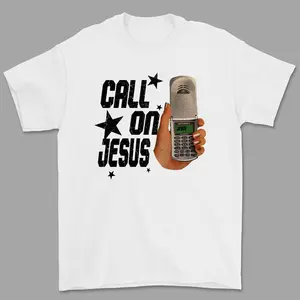Call On Jesus T-Shirt – Christian Flip Phone Graphic Tee, Faith-Based Unisex Cotton Shirt