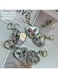 Dual-Sided Folding Design Compact Mirror with Keychain - Versatile Bag Charm, Car Keyring, and Portable Makeup Mirror