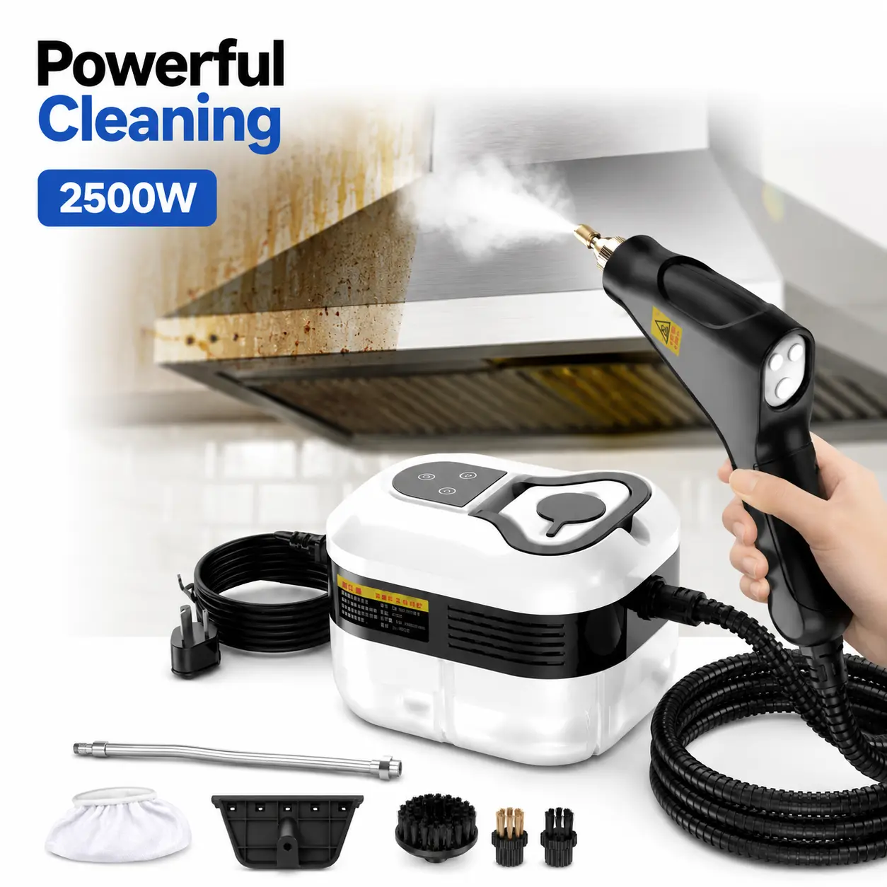 2500W Corded High-Pressure High-Temperature Steam Cleaner - 2500W Power Corded Cleaning Tool for Home Users, Portable Compact Handheld with 6-Level Adjust, US Plug, Multi-Use Household & Commercial Kitchen Equipment
