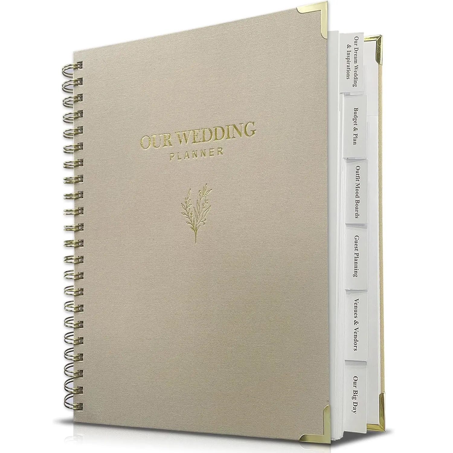 Wedding Planner Book & Organizer for Brides, Grooms - Elegant Linen Cover Binder with 6 Tabbed Sections, 8-Month Countdown Calendar, Built-In Pockets, Checklists, Gold Accents, 152 Pages, Practical Tools, Comprehensive Guidance, Ideal Engagement Gift, Lux