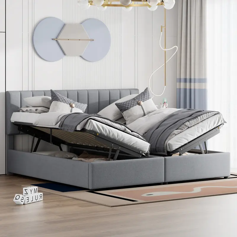 King Size Upholstered Platform Bed Double Twin Bed with a Hydraulic Storage System, Lift Up Bed Frame with Headboard, Floor Tufted Plattform Bed with a Hydraulic Storage System, No Box Spring Needed, Easy Assemble