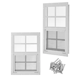 2 Pack Heavy Duty Sliding Window, Aluminum Frame Tempered Glass & Mesh Screen, Flush Mount Easy Install Vent Window For Chicken Coop, Garage, Basement Shed