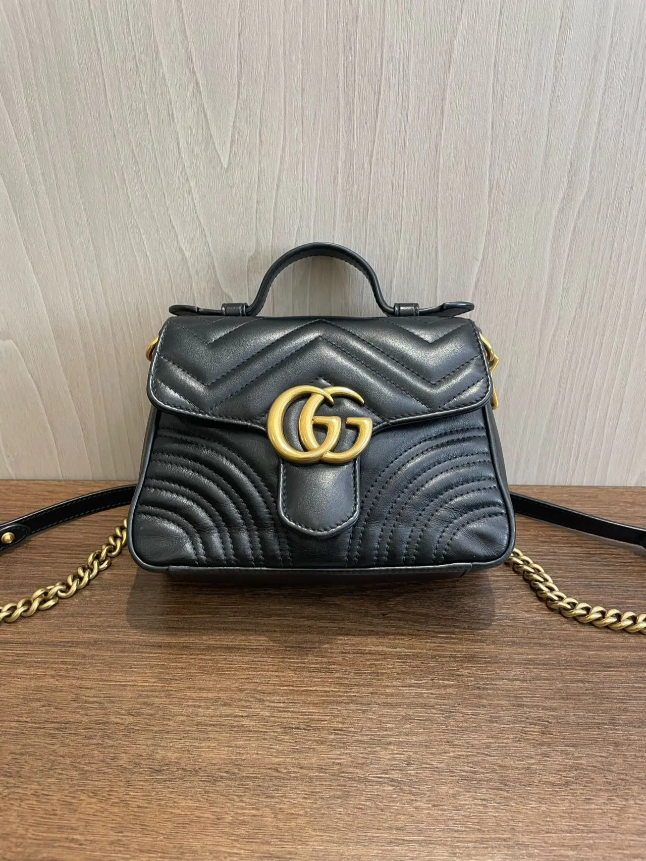 Pre-owned GUCCI Matelassé Calfskin Leather Shoulder Bags GG Marmont Mini Top Handle Bag KY02707 Evening Chain Purses