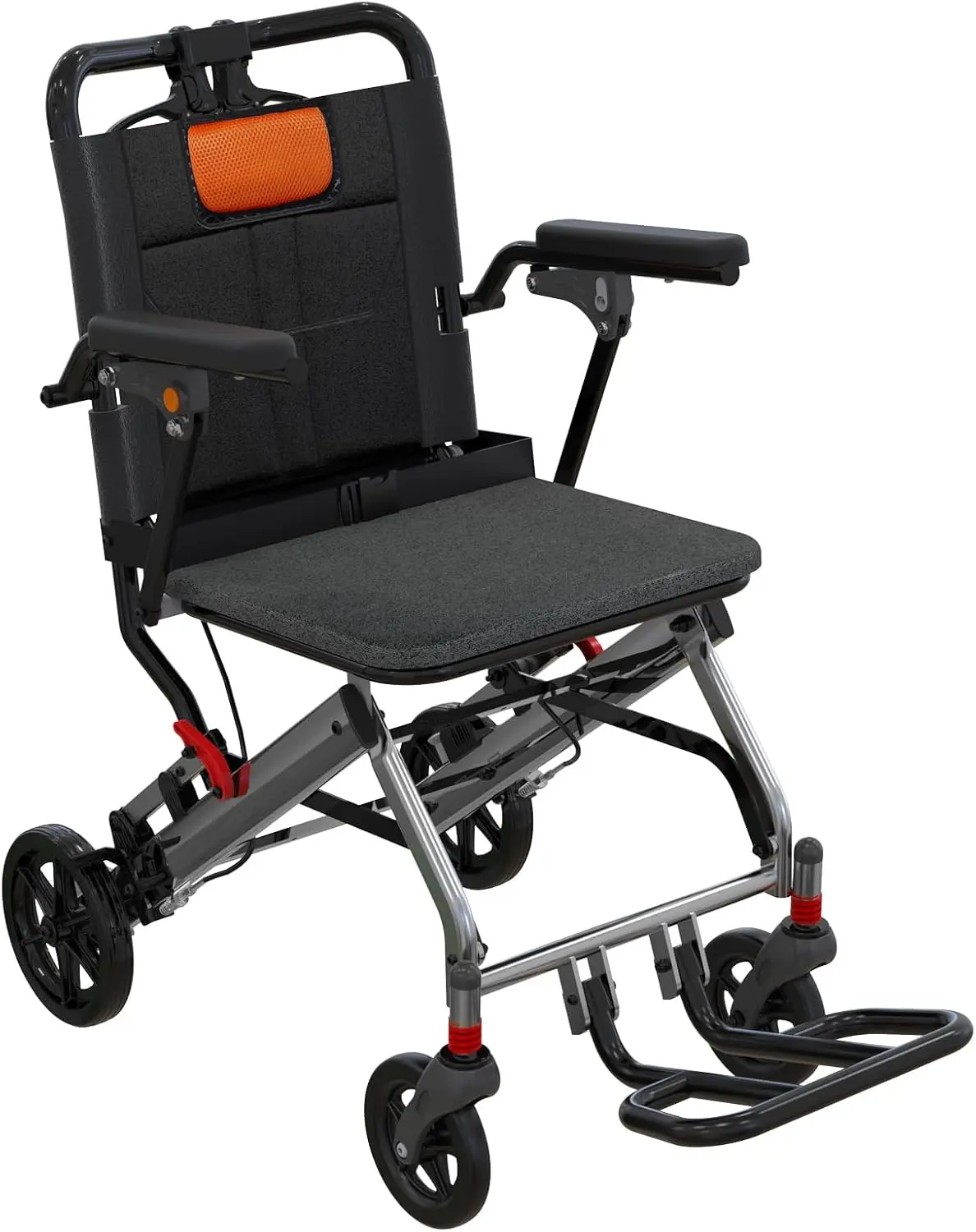Lightweight Folding Wheelchair, Flip-Up Armrests Footrests, Dual Handbrakes, 5° Tilted Backrest, Breathable Seat, Solid Wheels, Portable Travel Wheelchair for Adults