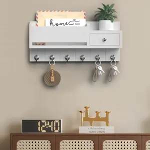 Wall Mounted Key Holder, 1 Count Decorative Key and Mail Holder with Shelf, Wooden Key Hanger with Mounting Hardware for Home Office, Hanging, Decorative Hooks