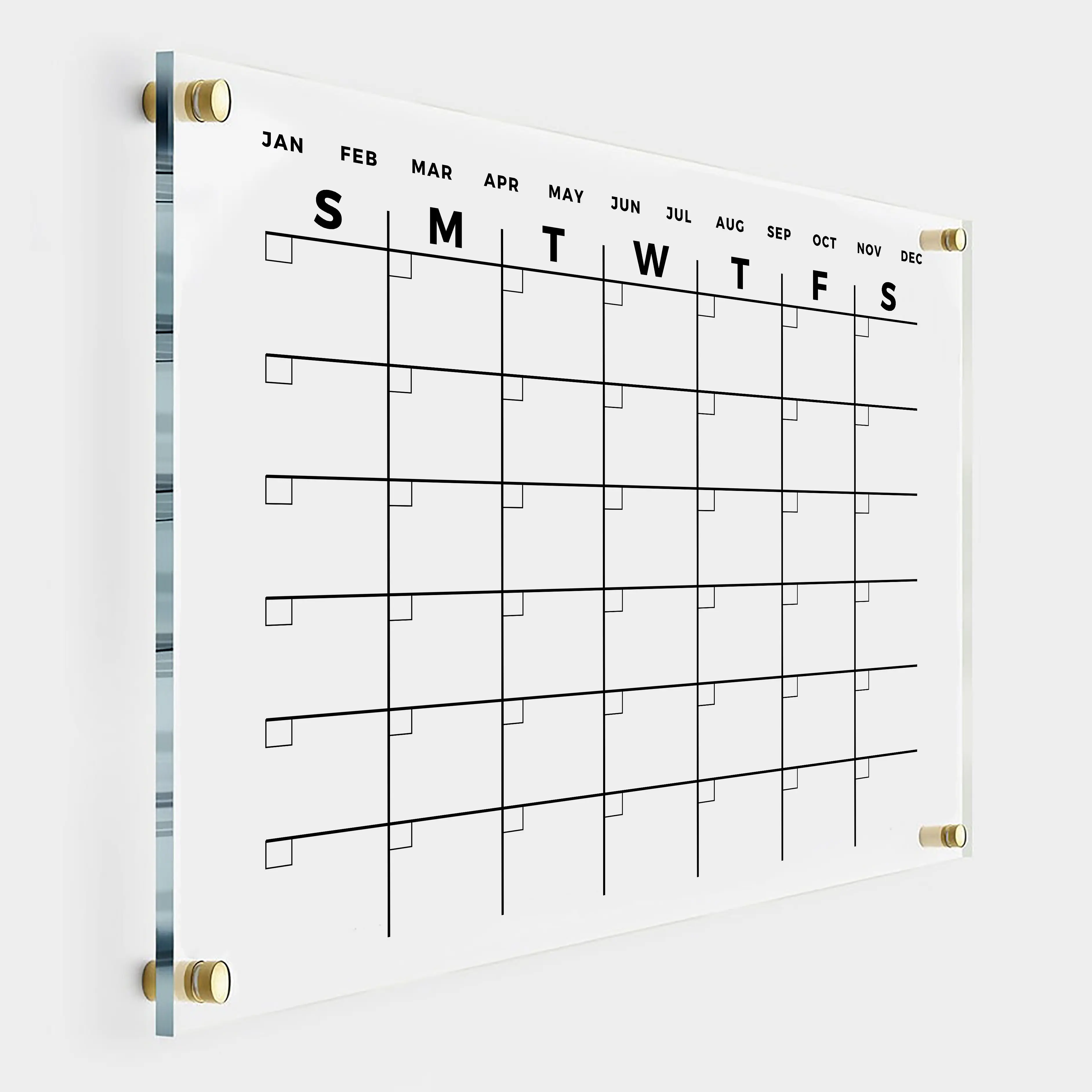 Premium Acrylic Wall Calendar 18x24" Gold Hardware - Reusable Board for Office and Home - Dry Erase Board - Large Glass Calendar for Wall