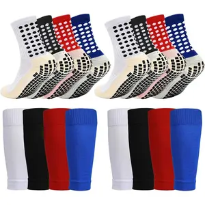 2/4 Sets Youth Grip Soccer Socks with Shin Guard Sleeves Kids Socks for Boys Girls Aged 7-14 for Soccer Basketball