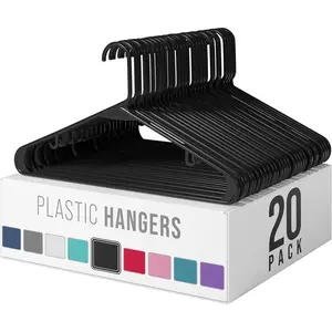 Clothes Hangers Plastic 20 Pack - Black Plastic Hangers - Makes The Perfect Coat Hanger and General Space Saving Clothes Hangers for Closet - Percheros Ganchos para Colgar Ropa Hangars
