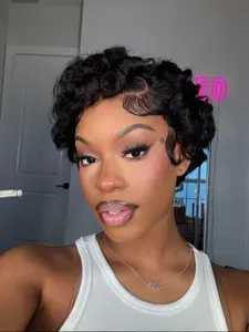 Summer Edition Exquisite Side-Parted Pixie Curly Wig 13x4 Lace Front Short Curly Hairstyle, Realistic Look Human Hair Wigs for Women