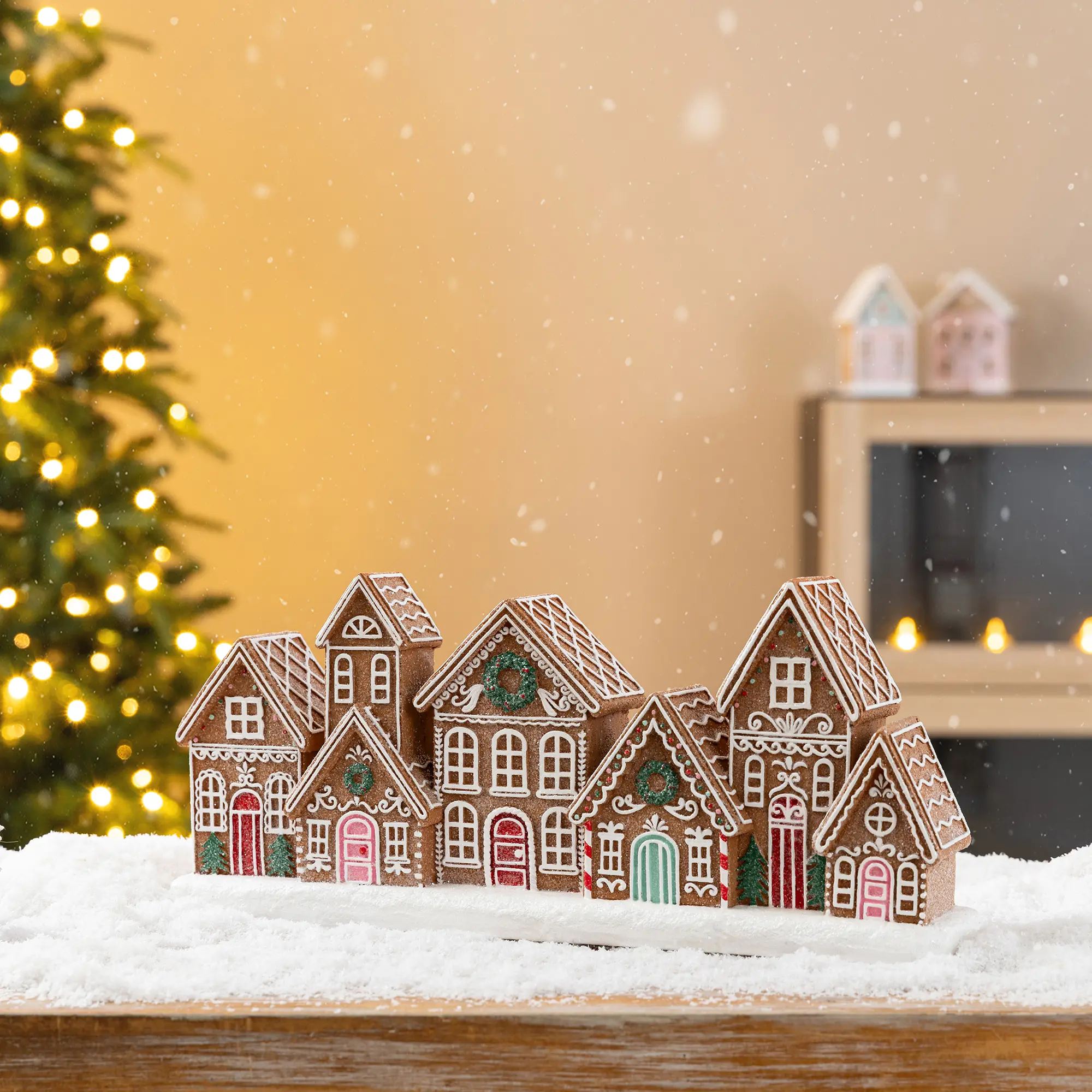 Glitzhome 13.5in Colorful Christmas Resin Gingerbread House Decor, Festive Gingerbread Houses Ornaments Set for Home Holiday Decorations