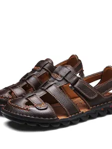 Fisherman Mens Closed Toe Sandals Leather Outdoor Comfort Sandals for Men Beach Hiking Summer Shoes
