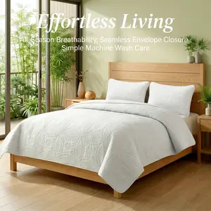 2/3pcs Quilt Set Bedspread Beige Soft Lightweight Microfiber Anti-allergy Machine Washable Modern Simplicity Coin Pattern