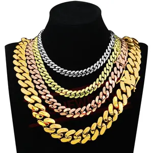 Stainless Steel 8-22MM Miami Cuban Link Monaco Chain Necklace for Men Women 18K Gold/14K Gold/Rose Gold Plated Four Colors Daily Wear Gift