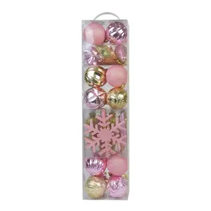 212 MAIN 40-Piece Shatterproof Rustic Christmas Ornaments Pack, Assorted Pink-Gold Styles, Gift-Boxed for Indoor Room Decoration, Home Supplies Festive Decor