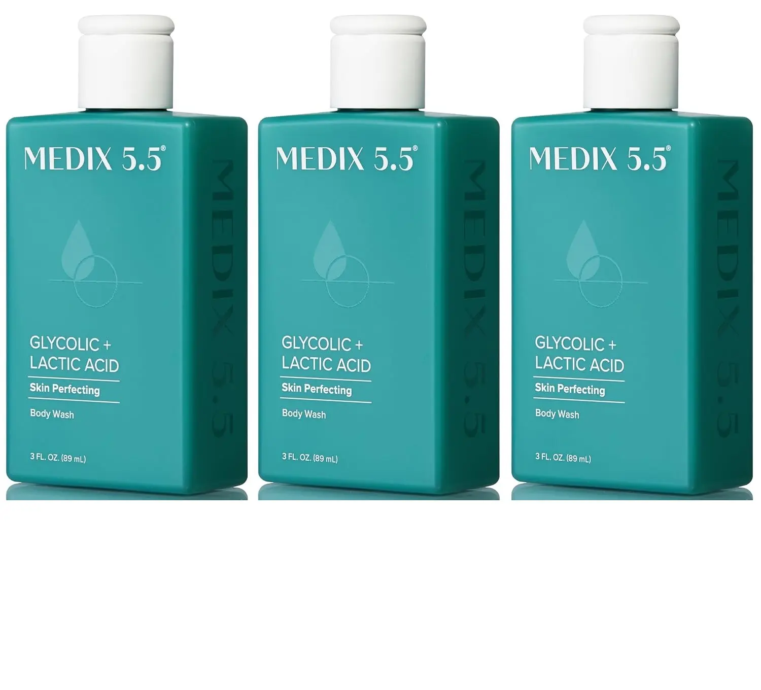 Medix 5.5 Glycolic Acid + Lactic Acid Exfoliating Body Wash Gel, KP Bump Eraser, AHA Exfoliant Skin Care Body Cleanser, Keratosis Pilaris & Acne, Foaming Face Wash, 3 Fl Oz Travel Size, 3-Pack