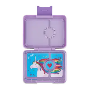 Yumbox Leakproof Bento Snack Box - 3-Compartment Food Tray for Fresh Snacks On-The-Go - Lavande Purple with Unicorn Tray Design