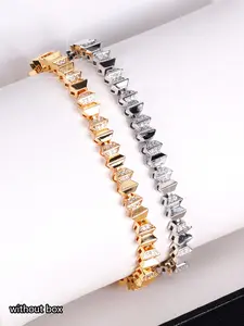 Exquisite Punk 18k Gold-Plated Copper Zircon Bracelet, Smooth Surface Geometric Hexagonal Shape, Dazzling Bling Bangle Jewelry for Men and Women