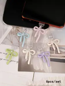 6pcs/set Pearl Bow Dustproof Mobile Phone Dust Plug 6-Colors Suitable for iPhone and Type-C Interface Phones - Decorative Phone Charm
