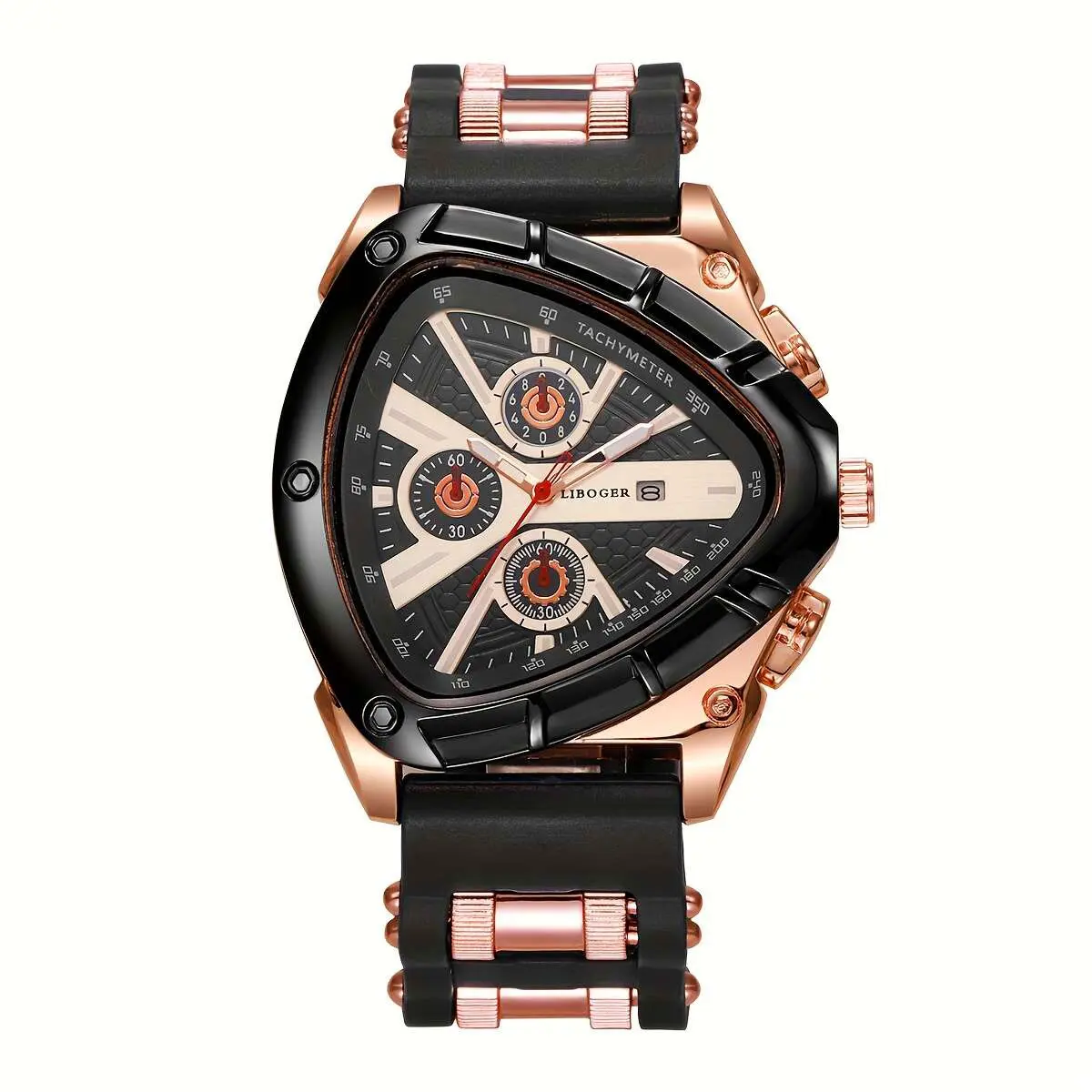 Men's Quartz Watch, Polygon Case Multifunctional Wrist Watch with Calendar Silicone Strap