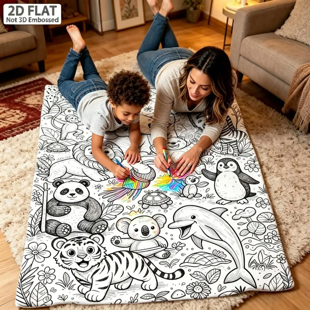 2D Flat Jungle & Ocean Animal Line Art Flannel Fabric Throw Blanket - Modern, Skin-Friendly Coloring Book Style Soft All-Season Blanket for Home Bed, Camping Travel - Machine Washable Cozy Gift for Kids Animal Lovers