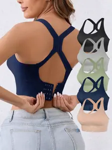 Women's Wireless Sports Bra Breathable, Back Closure No Underwire, Cross-Back Design, Ideal for Gym Running Yoga, All Seasons Wear