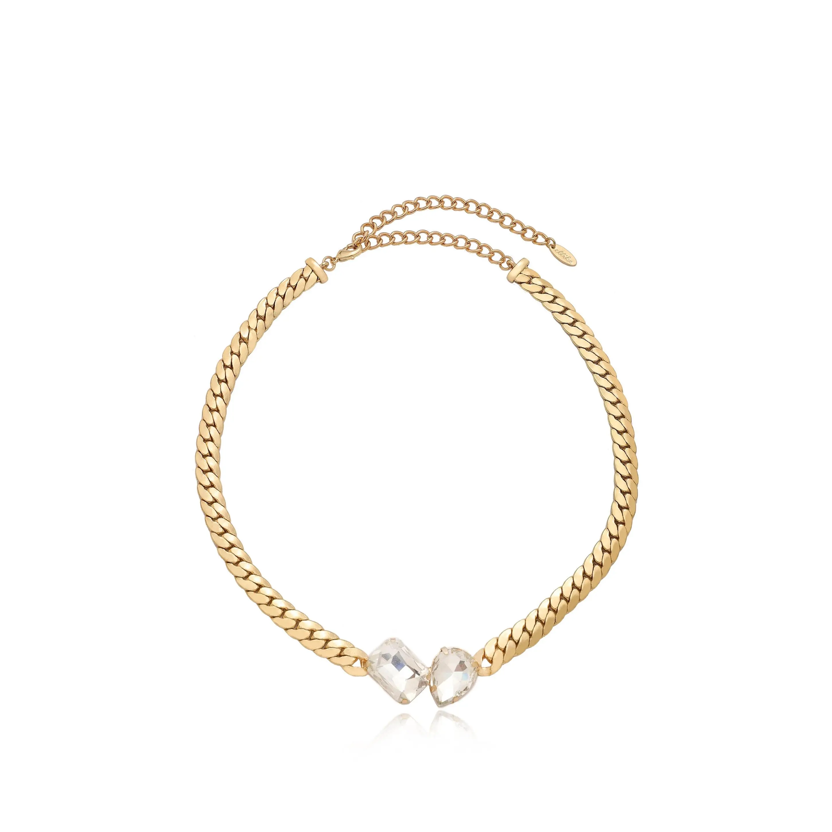 Ettika Double Gem Centerstone Necklace 18kt Gold Plated Brass Glass Beads 15" & 5" Extender Adjustable Gold Choker