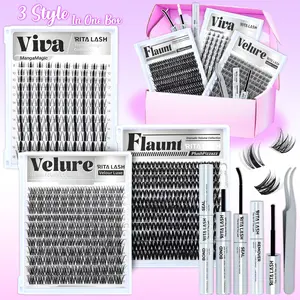 RITALASH 408Pcs Lash Clusters, VIVA/FLAUNT/VELURE 8-18mm DIY Volume Cluster Eyelash Extensions Kit Popular & Must-Have Clusters with Lash Bond and Seal, Remover, Lash Tweezers