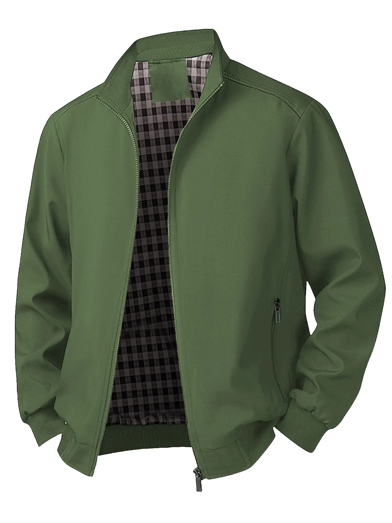 Men's Casual Stand Collar Jacket, Fashionable Long Sleeve Fitted Outerwear, Plain Design with Pockets and Zipper, Fall & Winter Style, Zippered Jacket, Coats, Solid Pocket Jacket