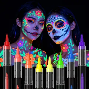 8 Color Glow in the Dark Face Paint, Glow Paint Kit, UV & Light Neon Face and Body Painting Set, Mardi Gras Halloween Masquerade Party Supplies