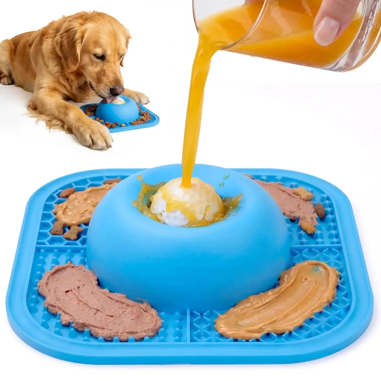 Dog Slow Feeder Lick Bowl with Rolling Ball Dog Licking Ball Bowl Dog Bowls Lick Mat Interactive Liquid Thick Treats Toy