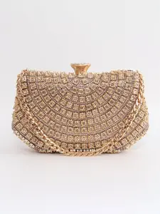 Gorgeous champagne gold rhinestone ladies evening bag, metal chain handbag, wedding bag, party bag, large rhinestone buckle decoration, fixed handle, suitable for holiday gift, prom