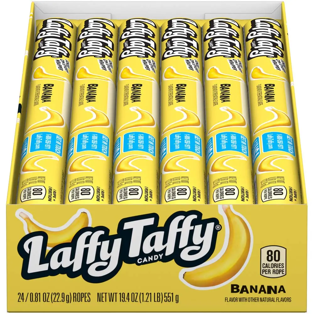 Laffy Taffy Rope Candy, Banana Flavor, 0.81 oz Ropes (Pack of 24) - Party Snacks, Youth Everyday Treat, Boxed Snack Pack Fruit & Chewy, Nicotine-Free Fruit & Chewy