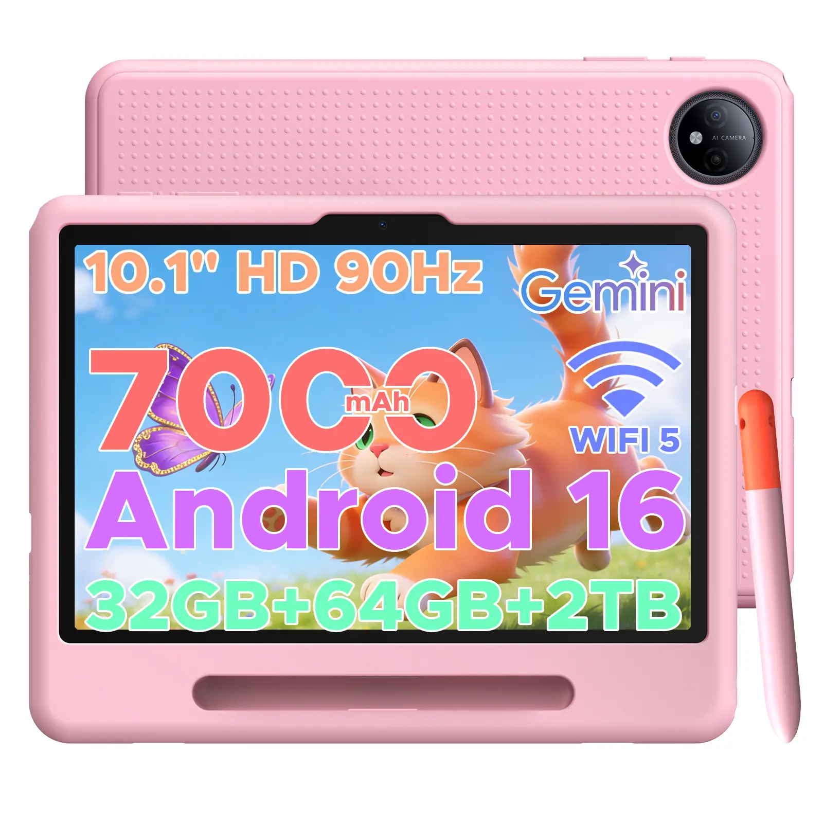 P10 Kids Tablet with Stylus Pen & Blue Silicone Case, 90Hz 10.1'' IPS HD Screen, 32GB RAM + 64GB ROM, Android 16, Gemini AI, Quad-Core T310, 7000mAh, 5G WiFi, 90hz tablets Cellphone Smartphone Smartphone Smartphone Touch Screen Tablet Wifi Touchscreen Tab